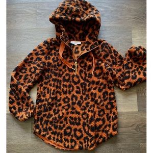 Loft XS Orange Animal Print Fleece Pullover